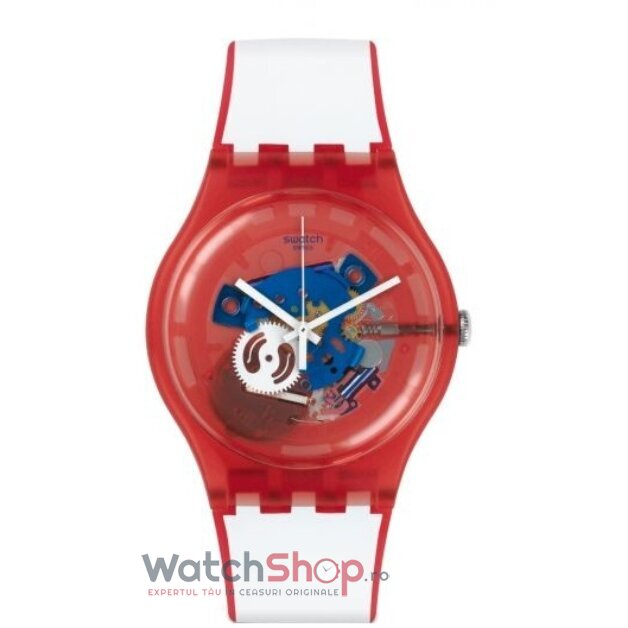Ceas Barbatesc Fashion Swatch ORIGINALS SUOR102 Clownfish Red Quartz Alb Rotund cu Comanda Online