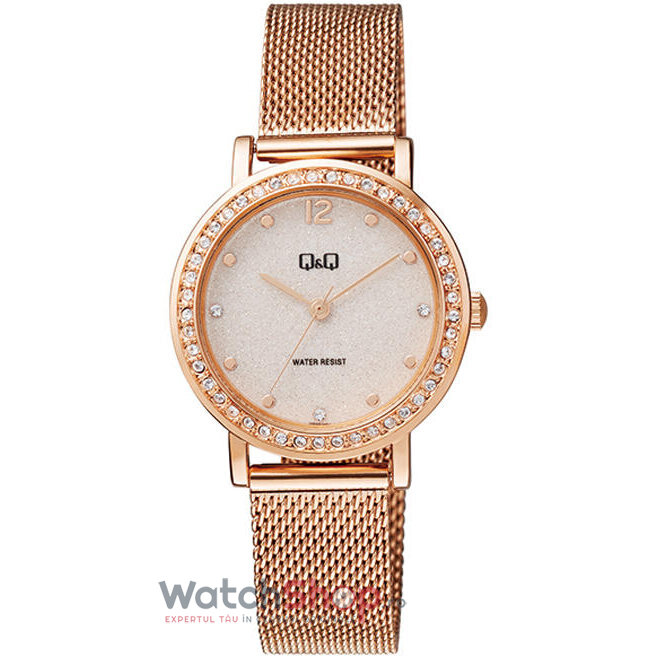 Ceas Elegant Dama Q&Q QB45J011Y Quartz Aur roz Rotund cu Comanda Online