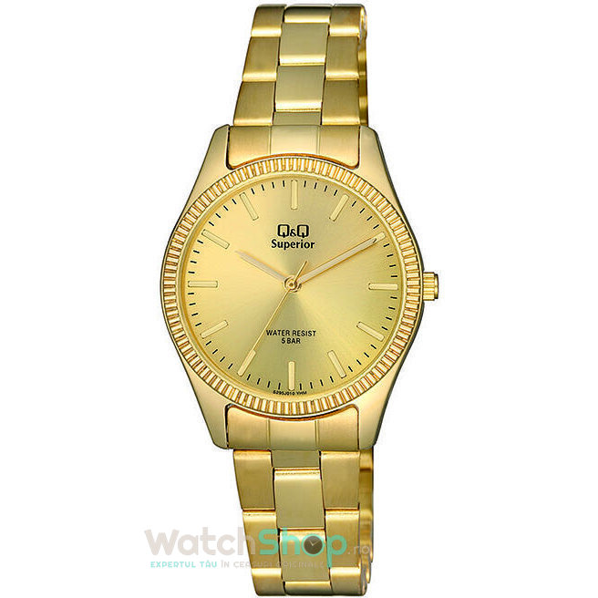Ceas Elegant Dama Q&Q Superior S295J010Y Quartz Auriu Rotund cu Comanda Online