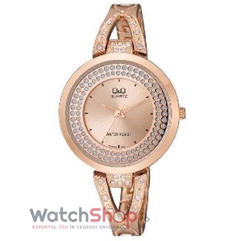 Ceas Fashion Dama Q&Q F529-002Y Quartz Aur roz Rotund cu Comanda Online